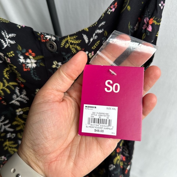 NWT SO Black Floral Straight Leg Jumpsuit / Size XXL - Picture 6 of 6